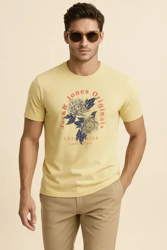 J&J T-Shirt Мужская Футболка с Логотипом Желто-Желтый - 8