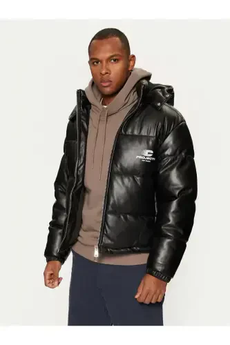 J&J TERRAIN Cold Proof Pu Leather Hooded Padded Jacket Black-Jcoterra Black - JACK & JONES (1)