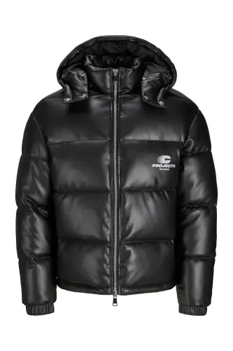 J&J TERRAIN Soğuk Geçirmez Pu Deri Kapüşonlu Şişme Mont Siyah - Jcoterra Siyah - JACK & JONES (1)