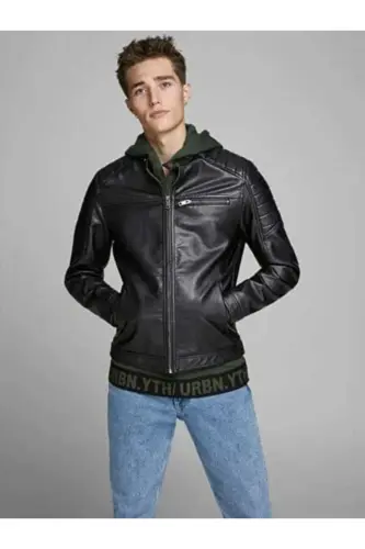 J&J Trend Rüzgar Geçirmez Pu Deri Biker Mont Siyah-Rocky Siyah - 3