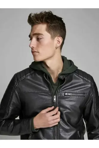 J&J Trend Rüzgar Geçirmez Pu Deri Biker Mont Siyah-Rocky Siyah - 4
