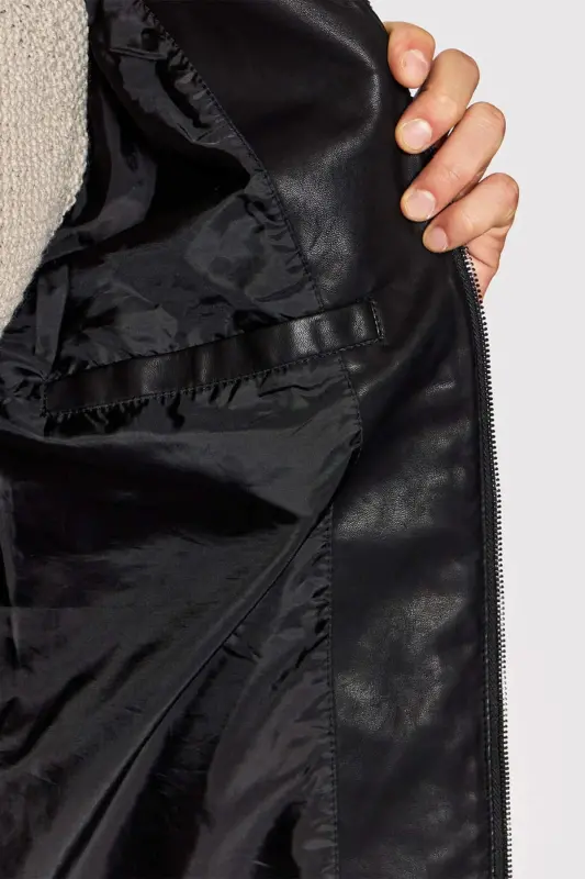 J&J Trend Rüzgar Geçirmez Pu Deri Biker Mont Siyah-Rocky Siyah - 6