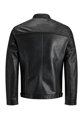 J&J Trend Rüzgar Geçirmez Pu Deri Biker Mont Siyah-Rocky Siyah - JACK & JONES (1)