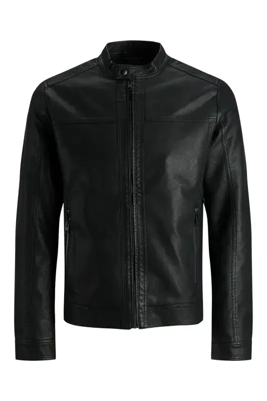 J&J Trendy Black Men's PU Leather Jacket - Trendy Black - 2