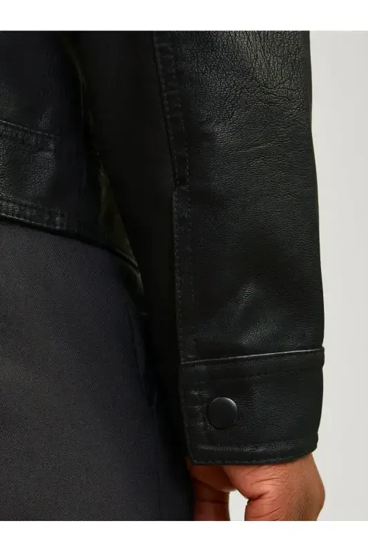J&J Trendy Black Men's PU Leather Jacket - Trendy Black - 8