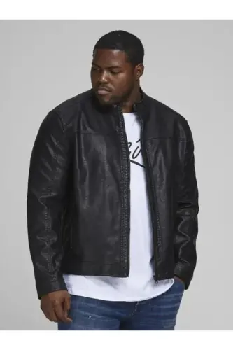 J&J Trendy Black Men's PU Leather Jacket - Trendy Black 