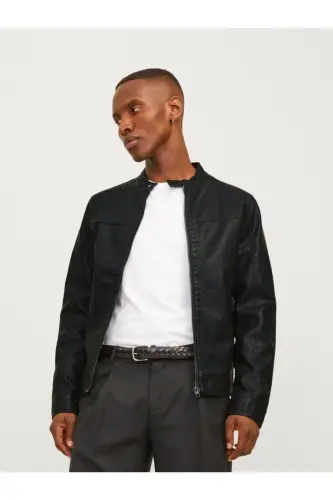J&J Trendy Black Men's PU Leather Jacket - Trendy Black - 5