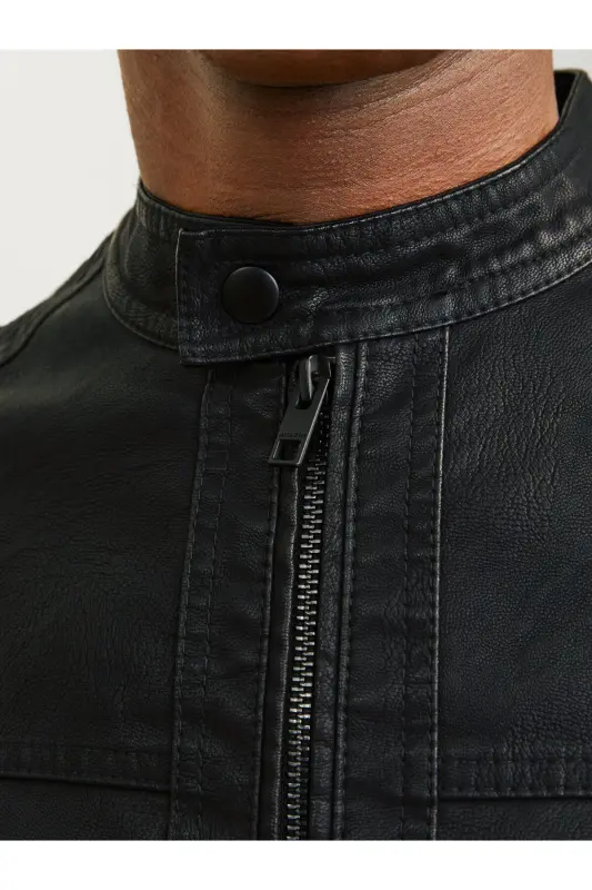 J&J Trendy Black Men's PU Leather Jacket - Trendy Black - 7