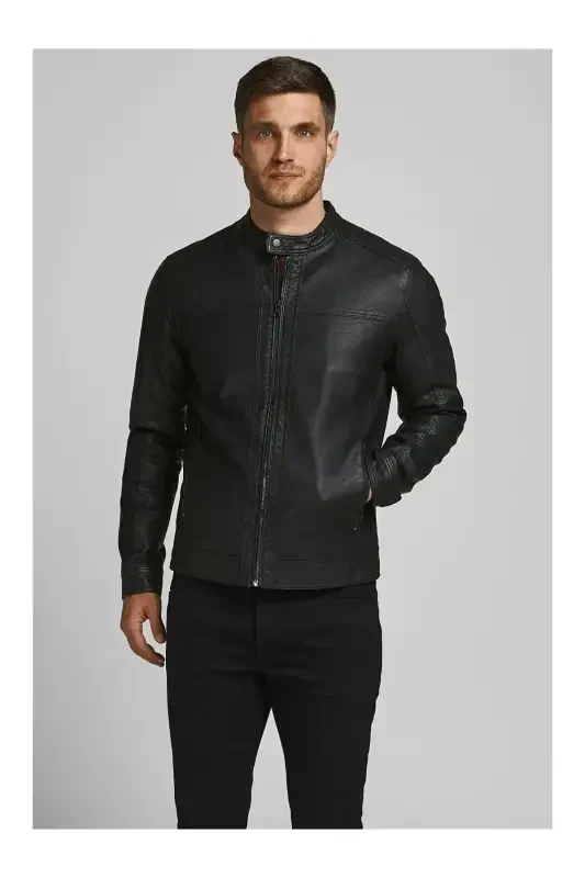 J&J Trendy Черная Мужская Куртка Из Экокожи - Trendy Black - 3