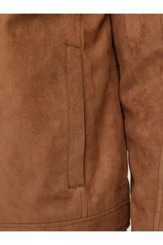 J&J Trendy Erkek Biker Style Pu Deri Ceket-Cognac / Clean - 4