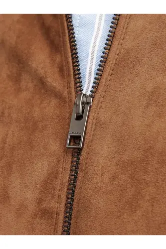 J&J Trendy Erkek Biker Style Pu Deri Ceket-Cognac / Clean - 5