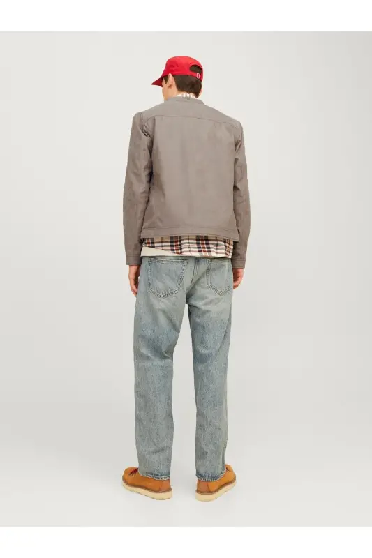 J&J Trendy Erkek Biker Style Pu Deri Ceket-Falcon / Clean - 3