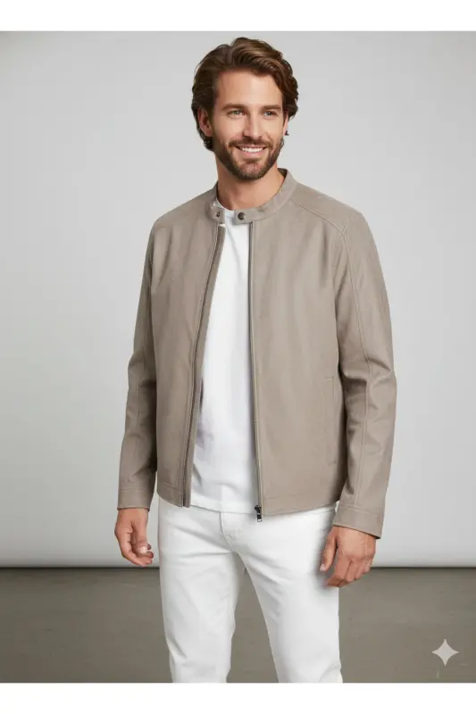 J&J Trendy Erkek Biker Style Pu Deri Ceket-Falcon / Clean - JACK & JONES