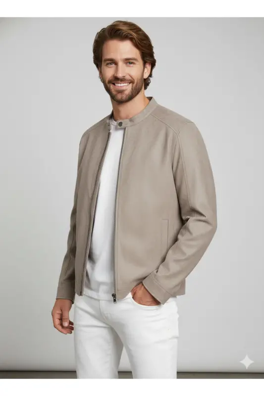 J&J Trendy Erkek Biker Style Pu Deri Ceket-Falcon / Clean - 6