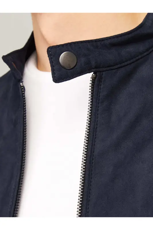 J&J Trendy Erkek Biker Style Pu Deri Ceket-Jet Black / Clean - 3