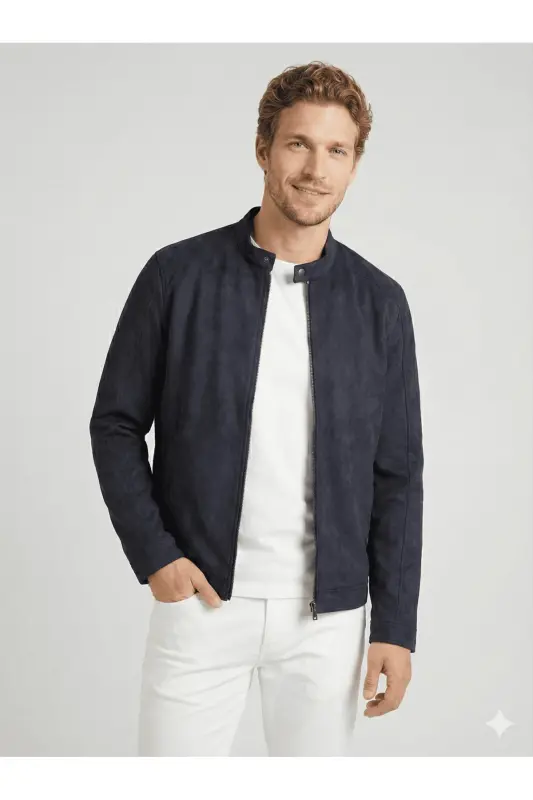 J&J Trendy Erkek Biker Style Pu Deri Ceket-Jet Black / Clean - 6