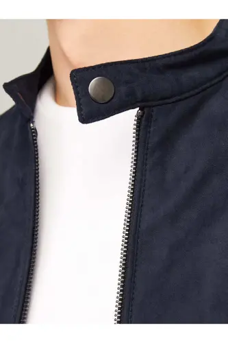 J&J Trendy Erkek Biker Style Pu Deri Ceket-Jet Black / Clean - 3