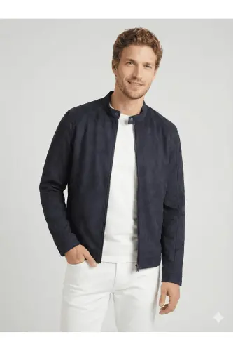 J&J Trendy Erkek Biker Style Pu Deri Ceket-Jet Black / Clean - 6