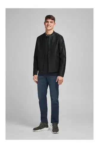 J&J Trendy Qora Erkak PU Teri Ko'ylagi Kurtka - Trendy Qora - 6