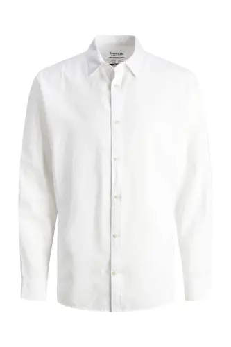J&J White Men's Linen Long Sleeve Shirt - JACK & JONES (1)