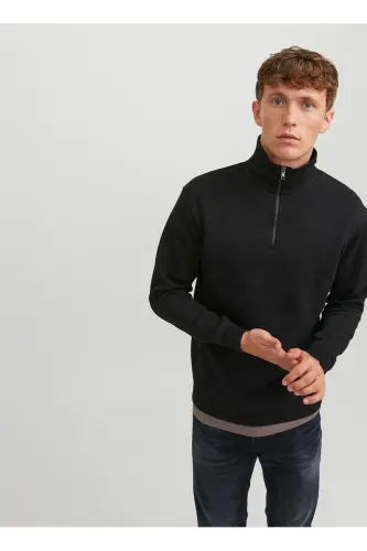 Dik Yaka Siyah Erkek Sweatshırt 12250747_JJEBRADLEY SWEAT HALF ZIP - Black - 2