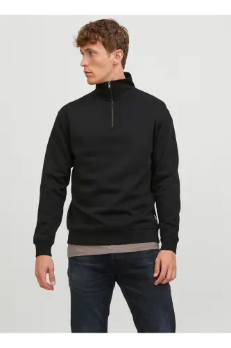 Dik Yaka Siyah Erkek Sweatshırt 12250747_JJEBRADLEY SWEAT HALF ZIP - Black - 3