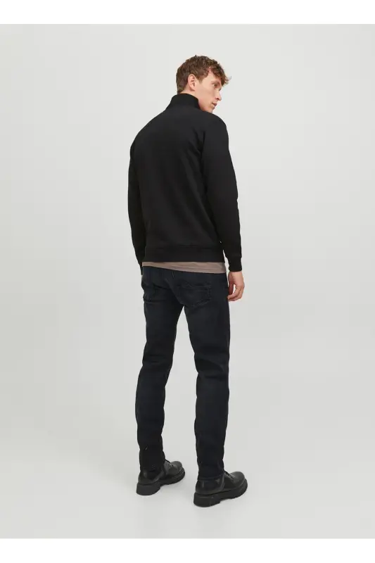 Dik Yaka Siyah Erkek Sweatshırt 12250747_JJEBRADLEY SWEAT HALF ZIP - Black - 5