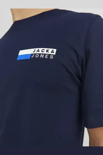 Jack Jones Corp Logo Erkek Tişört 12233999-Navy Blazer P4 Small Print - 6