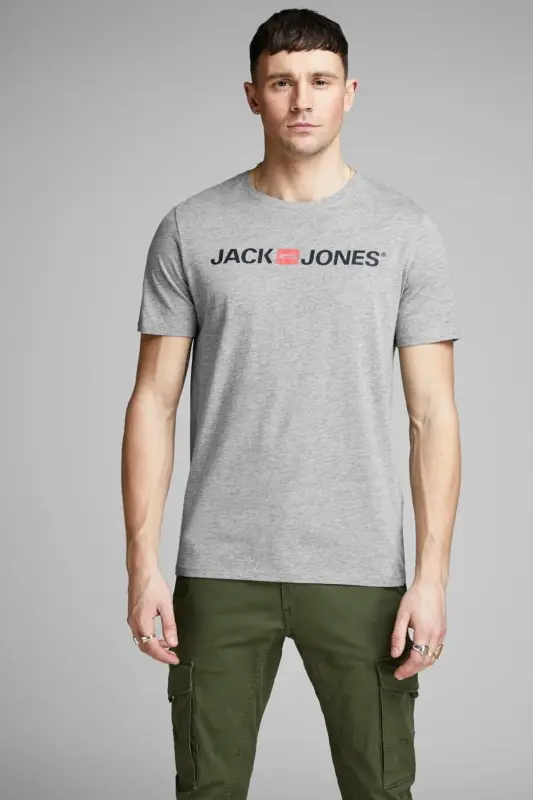 Jjecorp Logo Tee Ss Crew Neck Noos Men's T-shirt 12137126 Light Grey Melange/slim Fit --Gray - 3