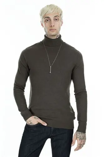 Jjeemil Knit Roll Neck Erkak Kazak - 12157417-OLIVE - 1