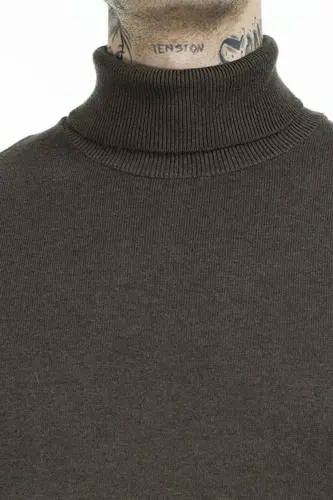 Jjeemil Knit Roll Neck Erkak Kazak - 12157417-OLIVE - 5