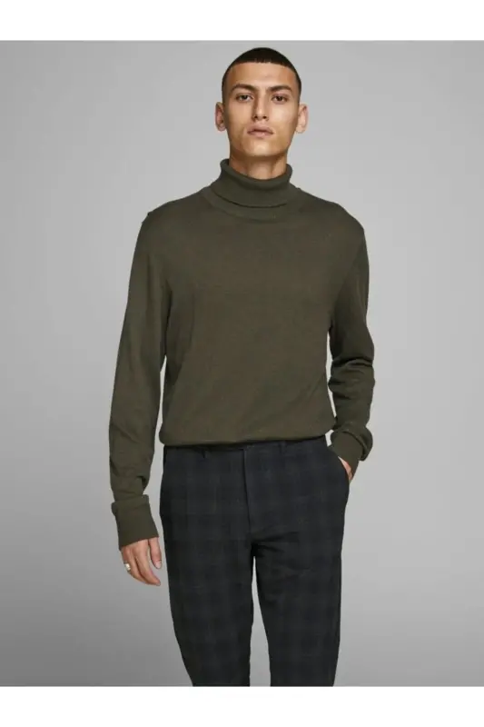 Jjeemil Knit Roll Neck Erkek Kazak 12157417 - Haki - 3