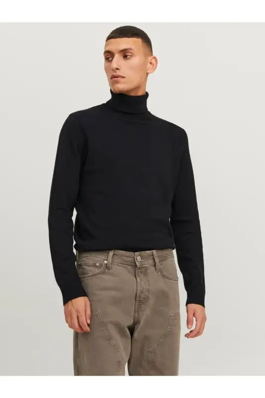 Jjeemıl Knıt Roll Neck Erkek Kazak-Black - JACK & JONES