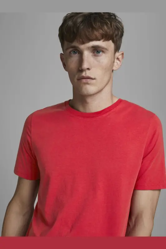 JJEORGANIC BASIC TEE SS O Kırmızı Erkek T-Shirt 101069467-True Red - 4