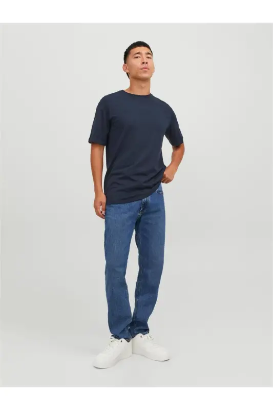 Jjeorganic Basic Velosiped Yoqali Erkaklar Futbolkasi 12156101-Navy Blazer - JACK & JONES