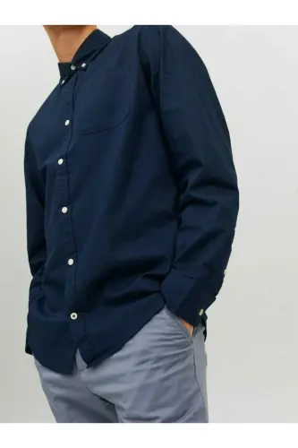Erkek Lacivert Jjeoxford Shirt Ls Noos Gömlek 12182486-Navyblaze - Navy Blazer SLIM FIT - 2