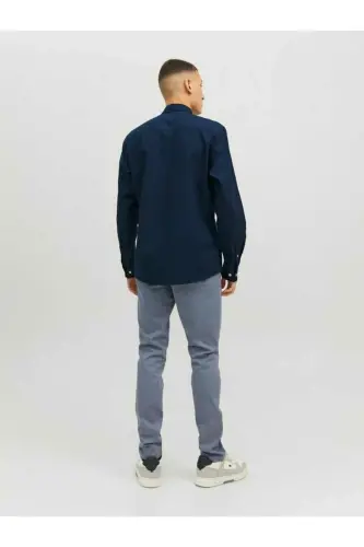Erkek Lacivert Jjeoxford Shirt Ls Noos Gömlek 12182486-Navyblaze - Navy Blazer SLIM FIT - 5