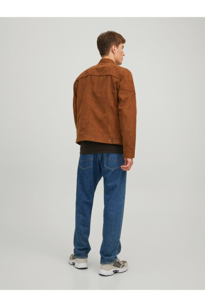 JJEROCKY JACKET NOOS Dik Yaka Belden Kemerli Suni Deri Slim Fit Biker Ceket - Kahverengi Süet - 4
