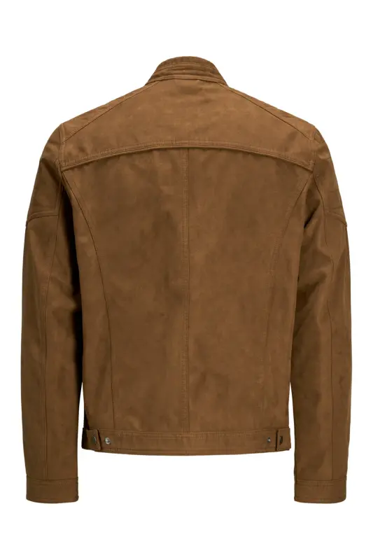 JJEROCKY JACKET NOOS Dik Yaka Belden Kemerli Suni Deri Slim Fit Biker Ceket - Kahverengi Süet - 8