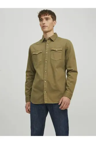 Jjesherıdan Shırt L/s Noos Haki - JACK & JONES (1)