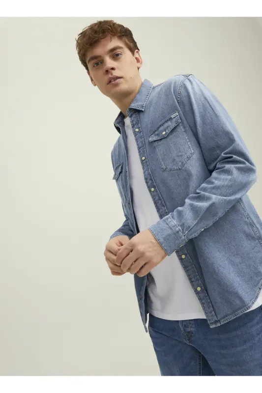 JJESHERIDAN SHIRT L/S NOOS markasidan ko'k rangli kat-kat erkak ko'ylagi. - 3