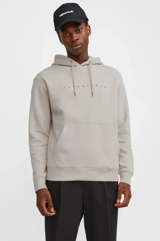 Erkek Kapüşonlu Sweatshirt - Star Logo - taş - 1