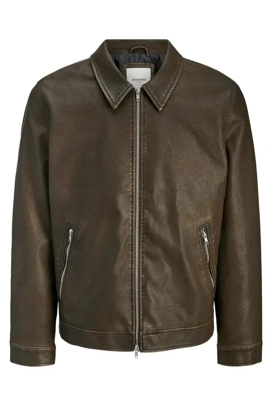 Jjewarner Jacket Noos Siyah Erkek Deri Ceket Eskitme Taşlanmış-Kahverengi53 - 1