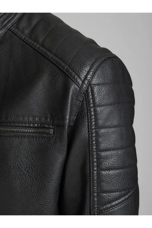 Jjewarner Jacket Noos Siyah Erkek Deri Ceket Eskitme Taşlanmış-Siyah32 - 4