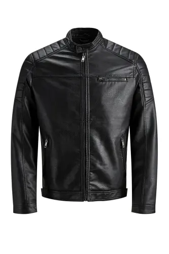 Jjewarner Jacket Noos Siyah Erkek Deri Ceket Eskitme Taşlanmış-Siyah32 