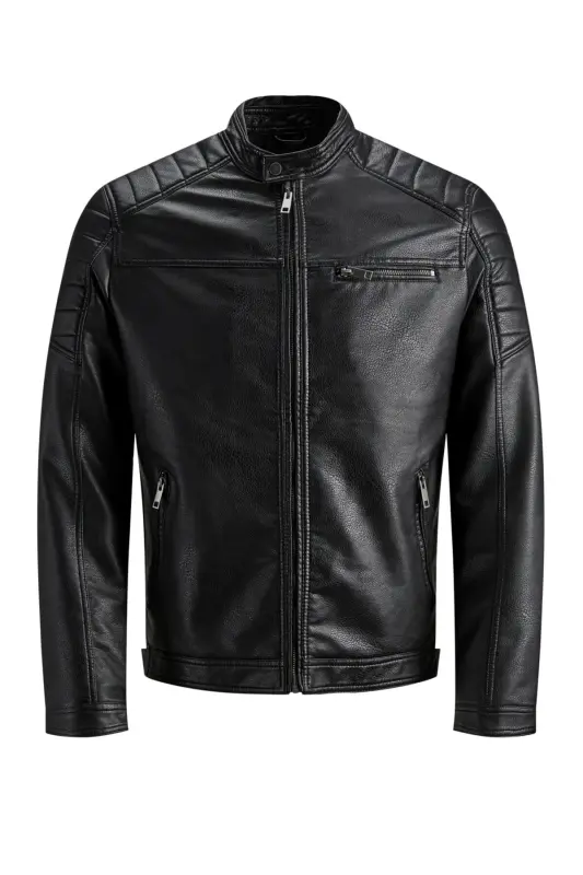 Jjewarner Jacket Noos Siyah Erkek Deri Ceket Eskitme Taşlanmış-Siyah32 - JACK & JONES