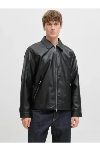 Jjewarner Jacket Noos Siyah Erkek Deri Ceket Eskitme Taşlanmış-Siyah54 - 3