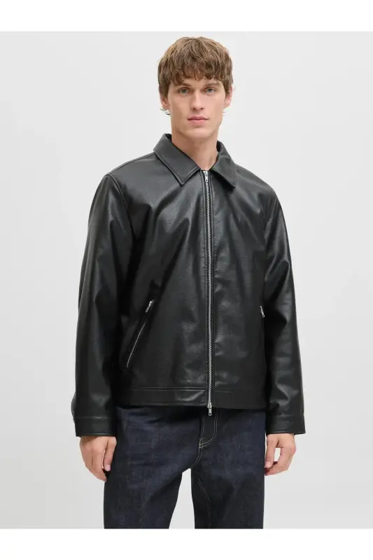 Jjewarner Jacket Noos Siyah Erkek Deri Ceket Eskitme Taşlanmış-Siyah54 - 3