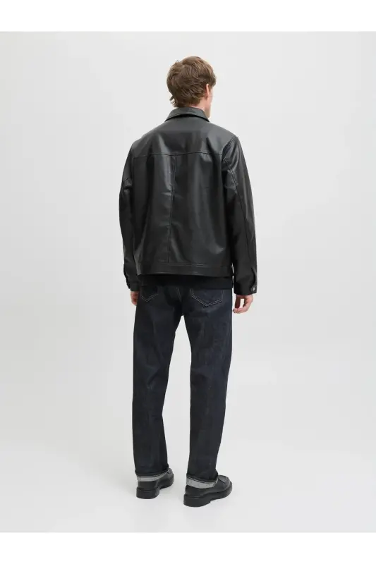 Jjewarner Jacket Noos Siyah Erkek Deri Ceket Eskitme Taşlanmış-Siyah54 - 4