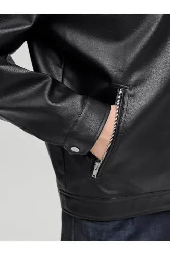 Jjewarner Jacket Noos Siyah Erkek Deri Ceket Eskitme Taşlanmış-Siyah54 - 5